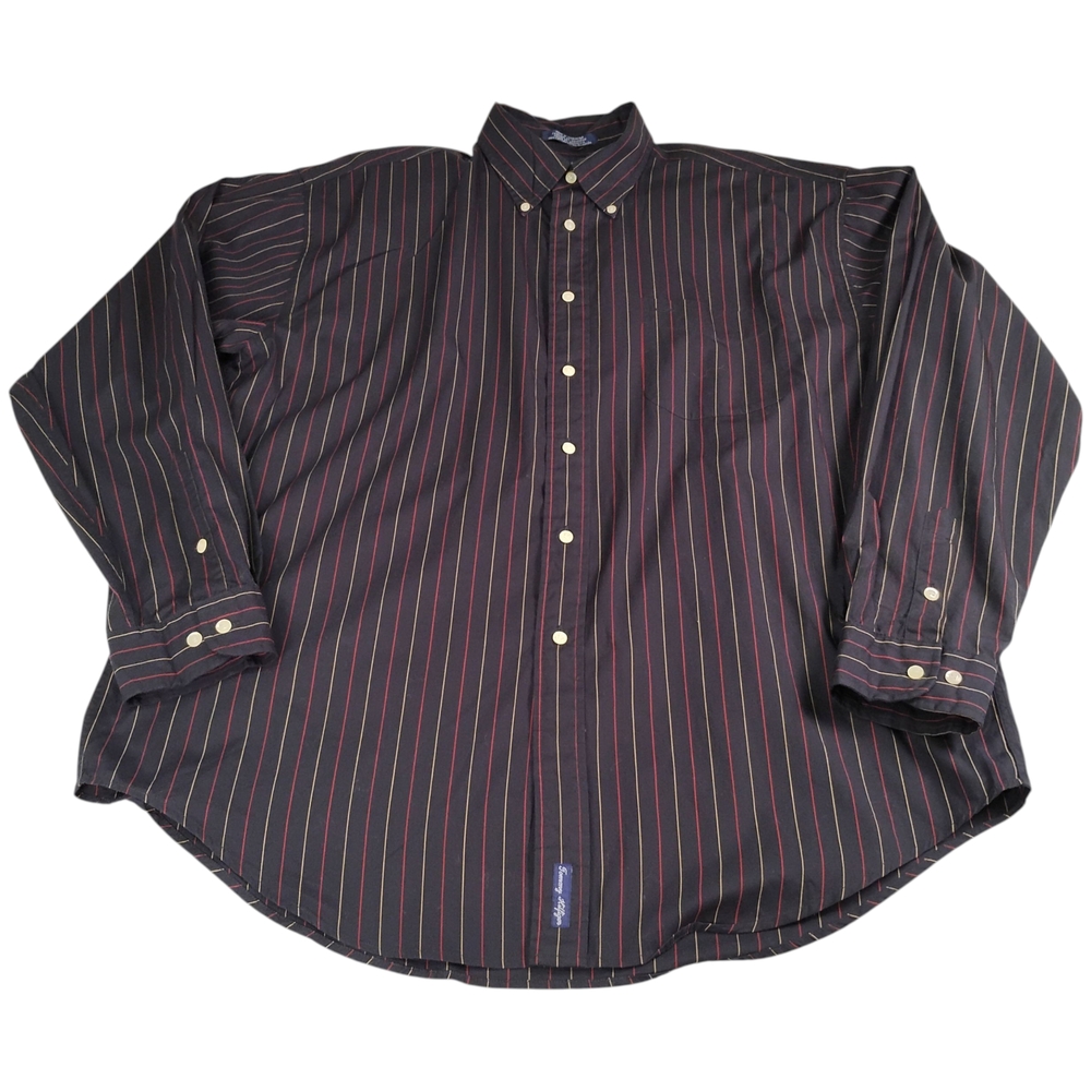 Tommy Hilfiger Navy Blue w/ Red and Yellow Stripes Men's Button Down Shirt - XL